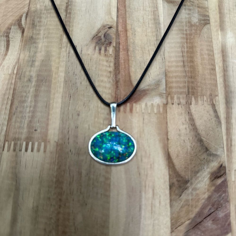 Elegant Silver And Blue Opal Pendant Necklace